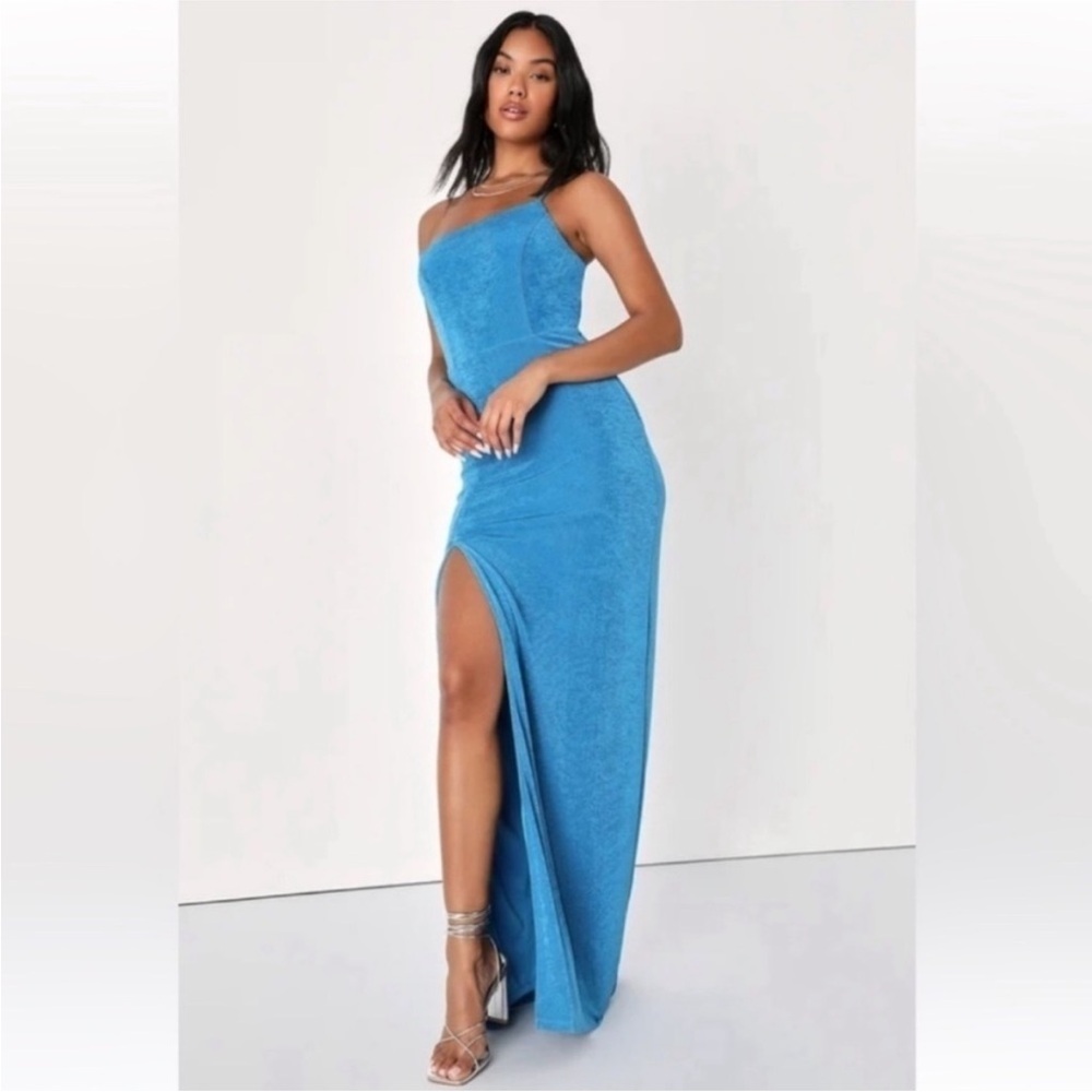 Lulus- NWT SZ XS Blue Desirable Charm One-Shoulder Maxi Dress
